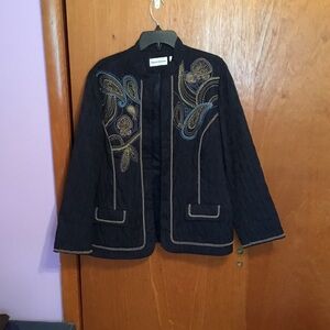 Alfred Dunner Navy Blue Embroidered Blazer